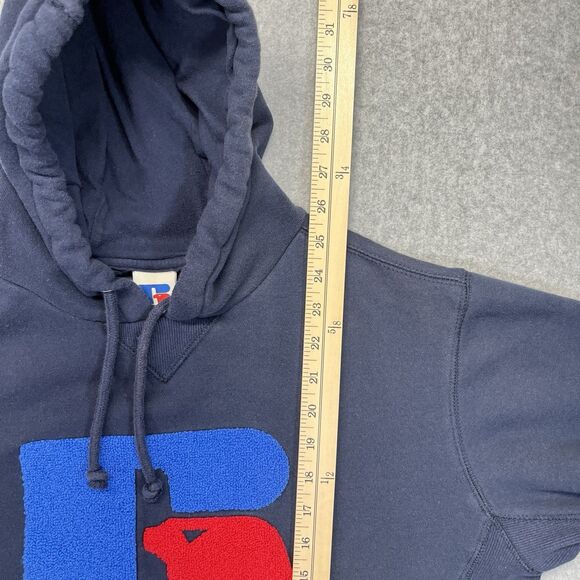 Russell Athletic Men’s Large Blue Hoodie Raised Logo Old Style Vintage Faded - Picture 9 of 12